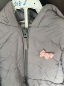 Gray Puffer Jacket with Butterfly Detail