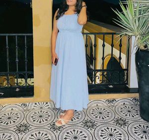 Baby Blue Smocked Midi Dress