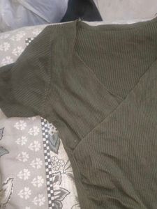 Olive Green Ribbed Mini Dress