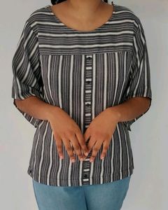 Grey And White Stripes Women Top XL Size