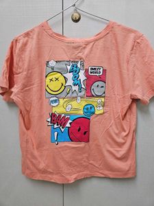 Smiley Pink Crop Top - Size Extra Small