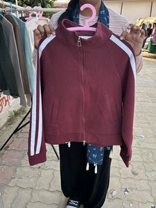 Maroon Track Jacket with White Stripes