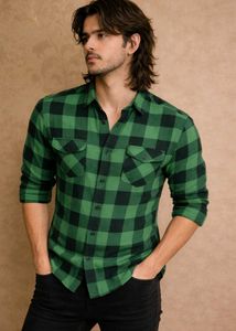 Men’s Light Green & Black Checkered Casual Shirt