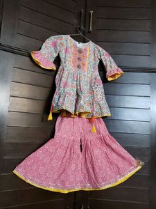 Kreative Cotton Embroidered Girls Sharara Set