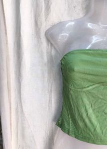 Green Ribbed Strapless Tube Top