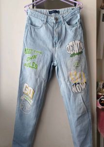 Tokyo Talkies Light washed printed denim
