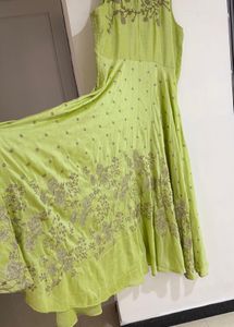 Lime Green Embroidered Ethnic Gown bust 46