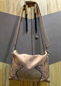 Beige Star Sparkle Crossbody Bag