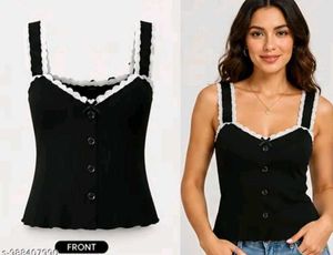 Cute Black Lace Trim Cami Top