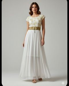 Beautiful Maxi White & Gold Dress