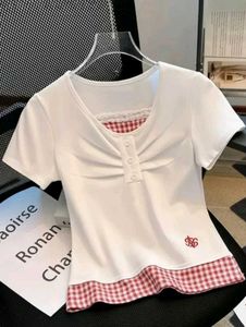 Savana White T-Shirt with Gingham Trim