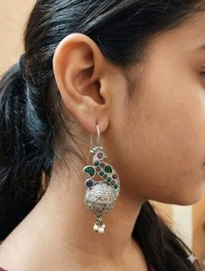 Peacock Design Silver Earrings