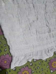 White Smocked Puff Sleeve Crop Top