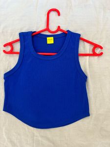 Blue Ribbed Crop Top