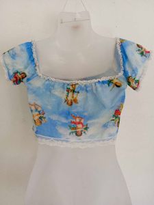 Cute Angel Cloud Print Crop Top