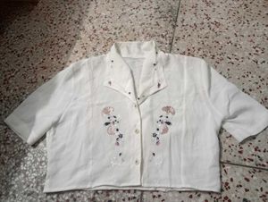 Embroidered White Collared Top