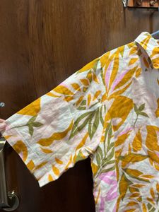 Pure Linen Colorful Tropical Print Button-Up Shirt