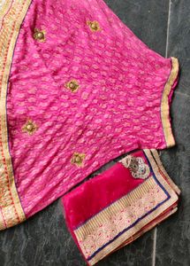 Pink Embroidered Lehenga Set with Free Bangles