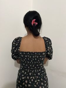 Black Floral Puff Sleeve Dress