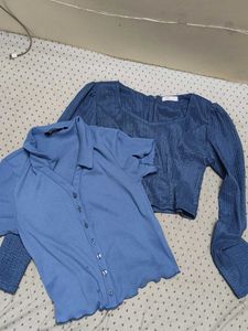 set of 2 blue coloured tops