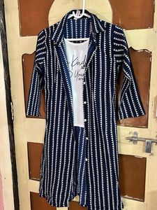 Chic Striped Long Shrug with White Top