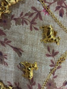 Gold-tone Nandi bell Necklace and Earring Set