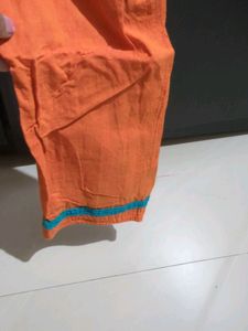 Orange Pure Cotton Pants With Nice Blue Border