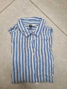 Blue and White Striped Button-Up Shirt