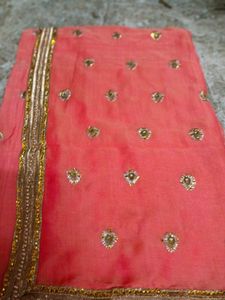 Elegant Pink Embroidered Saree