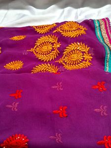 Purple Embroidered Silk Saree