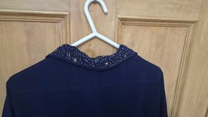Navy Jumpsuit with Beaded Collar