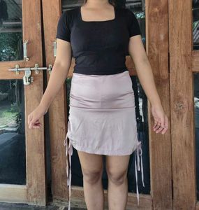 Satin Ruched Drawstring Mini Skirt