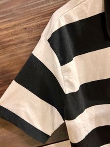 Black &amp; White Striped Polo T-Shirt | Size M