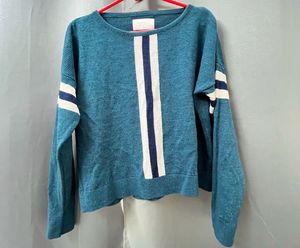 Teal Striped Knit Sweatshirt