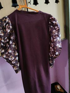 Burgundy Puff Sleeve Mini Dress