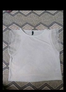 White Lace Sleeve T-Shirt