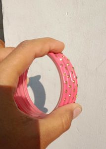 Chic Pink Bangles with Gold Embellishments