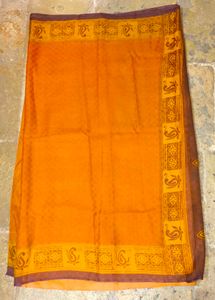Elegant Brown &amp; Yellow Floral Saree
