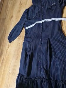 Navy Pinstripe Button-Up Dress