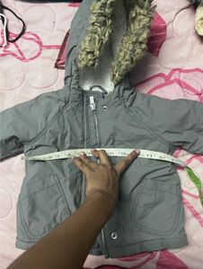 Boy's Grey Fur Hooded Winter Jacket