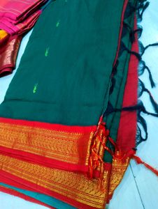 Elegant Green & Red Saree