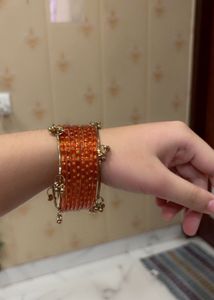 kashmiri set (orange),(8bangles 2ghunghroo)