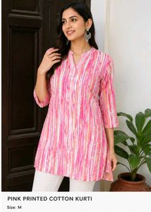 Pink Printed Cotton Kurti | Size M
