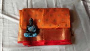 Elegant Orange Silk Saree with Golden Zari