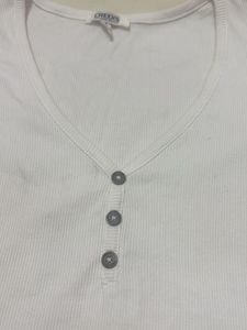 Ribbed V-Neck Button Up Top