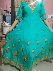 Beautiful Embroidered Teal Anarkali Gown