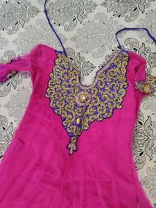 Pink &amp; Blue Embroidered Anarkali Kurta Set