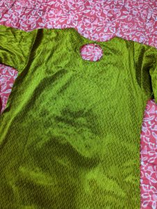 Sparkly green Kurta + pant with pink Dupatta
