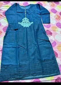 denim Stylish  Embroidered Kurta