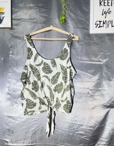 Leaf Print Tie-Front Tank Top